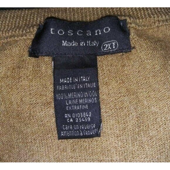 Toscano Mens 100% Merino Wool Brown V-Neck Long Sleeve Sweater Size 2XT - Picture 6 of 6